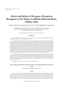 Advent and Decline of the Genus Glossopteris Brongniart in the Talcher Coalfield, Mahanadi Basin, Odisha, India