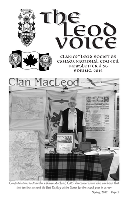 Clan Macleod Societies Canada National Council Newsletter # 56 Spring, 2012