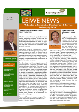 LEJWE NEWS “A Leader in Sustainable Development & Service Delivery by 2030”