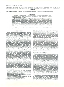 A Host-Parasite Catalogue of the Haematozoa of the Sub-Saharan Birds