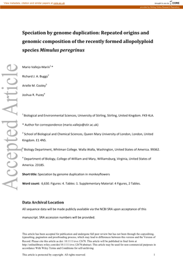 Speciation by Genome Duplication: Repeated Origins and Genomic Composition of the Recently Formed Allopolyploid Species Mimulus Peregrinus