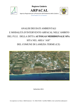 ARPACAL Agenzia Regionale Per La Protezione Dell’Ambiente Della Calabria