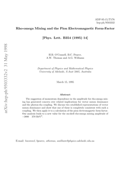 Arxiv:Hep-Ph/9503332V2 31 May 1998