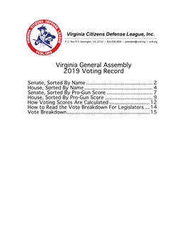 Virginia General Assembly 2019 Voting Record