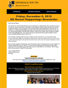 Friday, December 6, 2019 HS Hornet Happenings Newsletter
