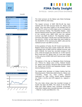 FIMA Daily Insight in FOCUS – BANJA LUKA STOCK EXCHANGE