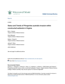 Status and Trends of Phragmites Australis Invasion Within Constructed Wetlands in Virginia