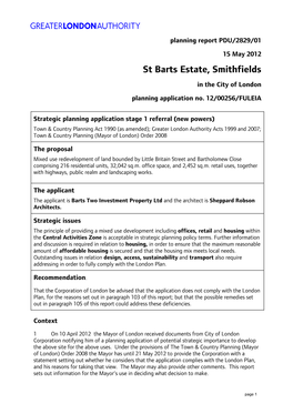 St Barts Estate, Smithfields in the City of London Planning Application No