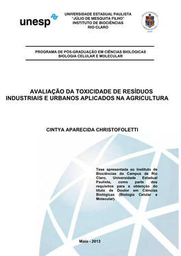 Avaliação Da Toxicidade De Resíduos Industriais E Urbanos Aplicados Na Agricultura