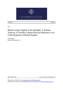 Black Country English in the Spotlight: a Stylistic Analysis of Variable Contrast Between Phonemes in an Urban Regiolect of British English