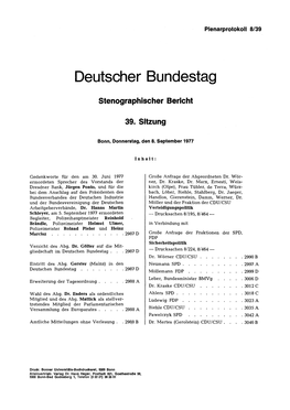 Deutscher Bundestag Stenographischer Bericht 39. Sitzung