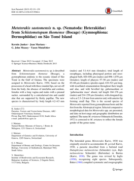 Meteterakis Saotomensis N. Sp. (Nematoda: Heterakidae) from Schistometopum Thomense (Bocage) (Gymnophiona: Dermophiidae) on Sa˜O Tome´ Island