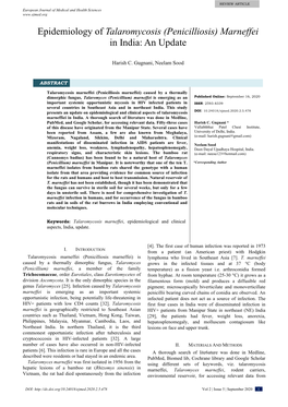 Epidemiology of Talaromycosis (Penicilliosis) Marneffei in India: an Update