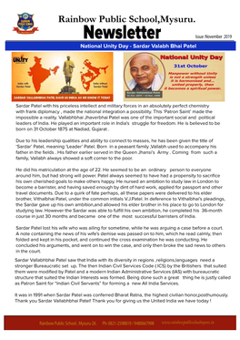 Newsletter Issue :November 2019 National Unity Day - Sardar Valabh Bhai Patel