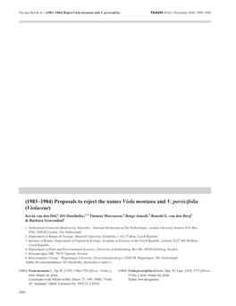 Proposals to Reject the Names Viola Montana and V. Persicifolia (Violaceae) Kevin Van Den Hof,1 Jiří Danihelka,2,3 Thomas Marcussen,4 Bengt Jonsell,5 Ronald G