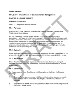 Draft Regulation of Invasive Plants