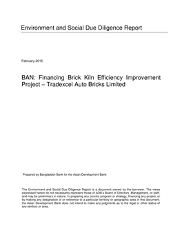 Environment and Social Due Diligence Report BAN: Financing