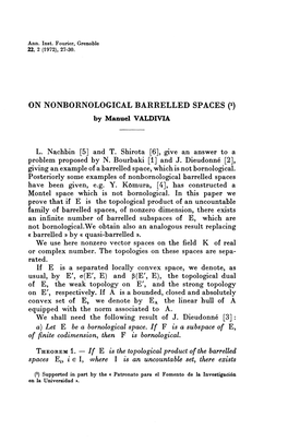 ON NONBORNOLOGICAL BARRELLED SPACES 0 by Manuel VALDIVIA