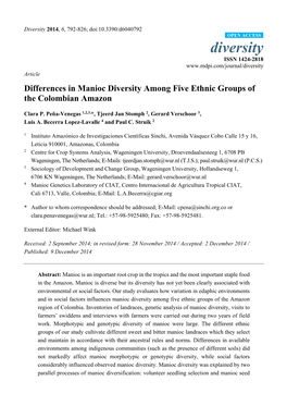 Differences in Manioc Diversity Among Five Ethnic Groups of the Colombian Amazon