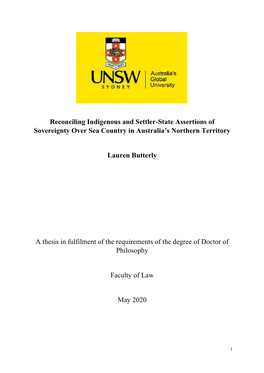 Reconciling Indigenous and Settler-State Assertions of Sovereignty Over Sea Country in Australia’S Northern Territory