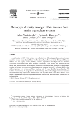 Phenotypic Diversity Amongst Vibrio Isolates from Marine Aquaculture Systems