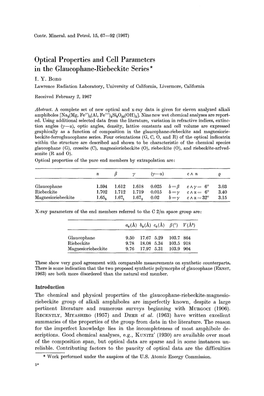 Optical Properties and Cell Parameters in the Glaucophane-Riebeckite Series* I