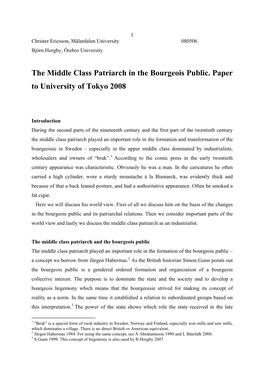 The Middle Class Patriarch in the Bourgeois Public. Paper to University of Tokyo 2008