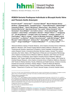 ROBO4 Variants Predispose Individuals to Bicuspid Aortic Valve and Thoracic Aortic Aneurysm