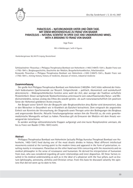 Paracelsus – Naturkundiger Unter Und Über Tage. Mit Einem Brückenschlag Zu Franz Von Baader Paracelsus – Natural Scientist in Open Cast and Underground Mines