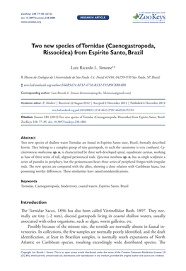 Two New Species of Tornidae (Caenogastropoda, Rissooidea) from Espírito Santo, Brazil