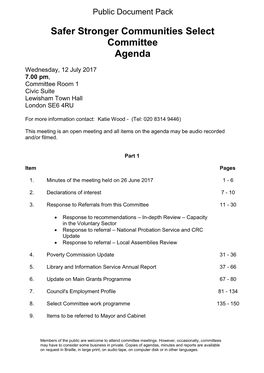 (Public Pack)Agenda Document for Safer Stronger Communities Select Committee, 12/07/2017 19:00