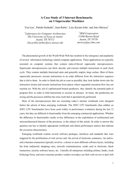 A Case Study of 3 Internet Benchmarks on 3 Superscalar Machines