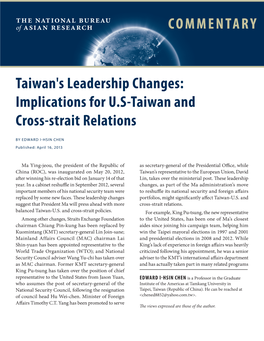 Implications for US-Taiwan and Cross-Strait Relations