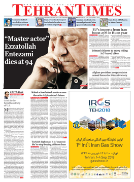 “Master Actor” Ezzatollah Entezami Dies at 94