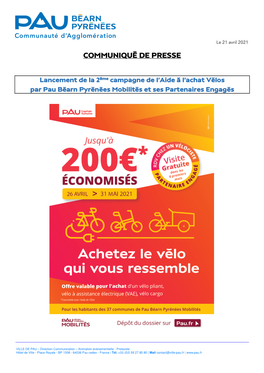 CAPBP CP Aide Achat Vélo S2 Mai 2021