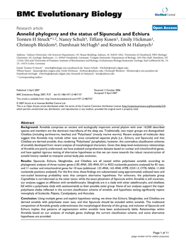 Annelid Phylogeny and the Status of Sipuncula and Echiura