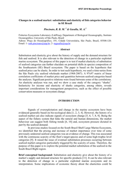 Changes in a Seafood Market: Substitution and Elasticity of Fish Categories Behavior in SE Brazil