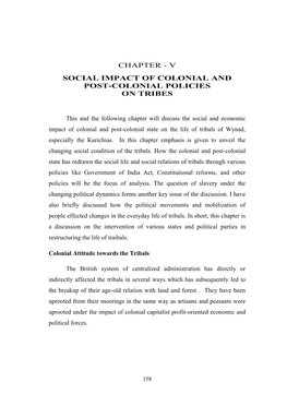 V Social Impact of Colonial and Post-Colonial Policies on Tribes
