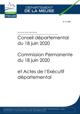 Conseil Départemental Du 18 Juin 2020 Commission Permanente Du