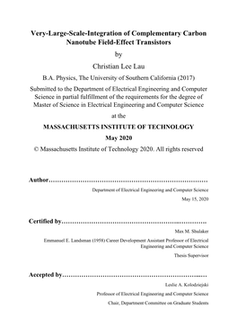 Very-Large-Scale-Integration of Complementary Carbon Nanotube Field-Effect Transistors by Christian Lee Lau B.A