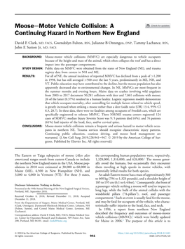 Moose-Motor Vehicle Collision: a Continuing Hazard in Northern New