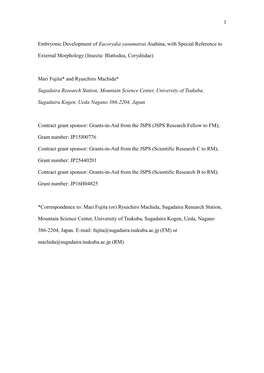 Embryonic Development of Eucorydia Yasumatsui Asahina, with Special Reference To