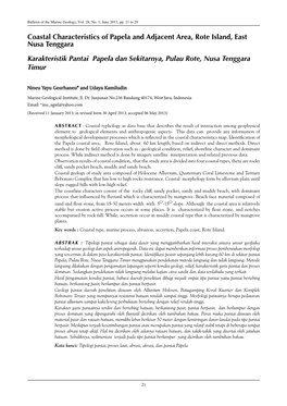 Coastal Characteristics of Papela and Adjacent Area, Rote Island, East Nusa Tenggara