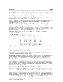 Lorandite Tlass2 C 2001-2005 Mineral Data Publishing, Version 1 Crystal Data: Monoclinic