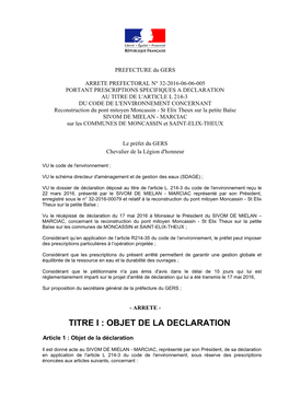 Titre I : Objet De La Declaration