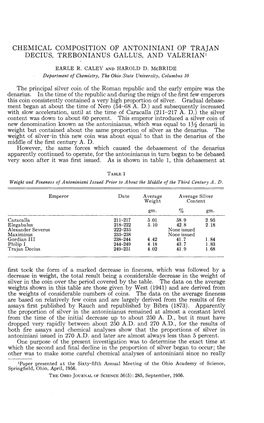 Chemical Composition of Antoniniani of Trajan Decius, Trebonianus Gallus, and Valerian1