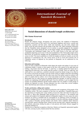 Social Dimensions of Chandel Temple Architecture © 2019 IJSR Received: 02-11-2018 Shiv Kumar Kesarwani Accepted: 05-12-2018