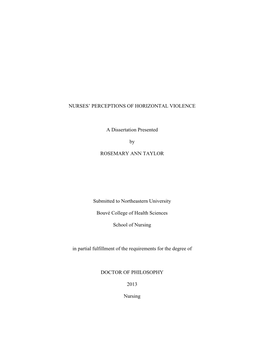 Nurses' Perceptions of Horizontal Violence