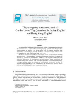 On the Use of Tag Questions in Indian English and Hong Kong English