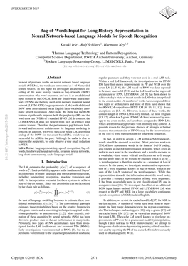 Bag-Of-Words Input for Long History Representation in Neural Network-Based Language Models for Speech Recognition